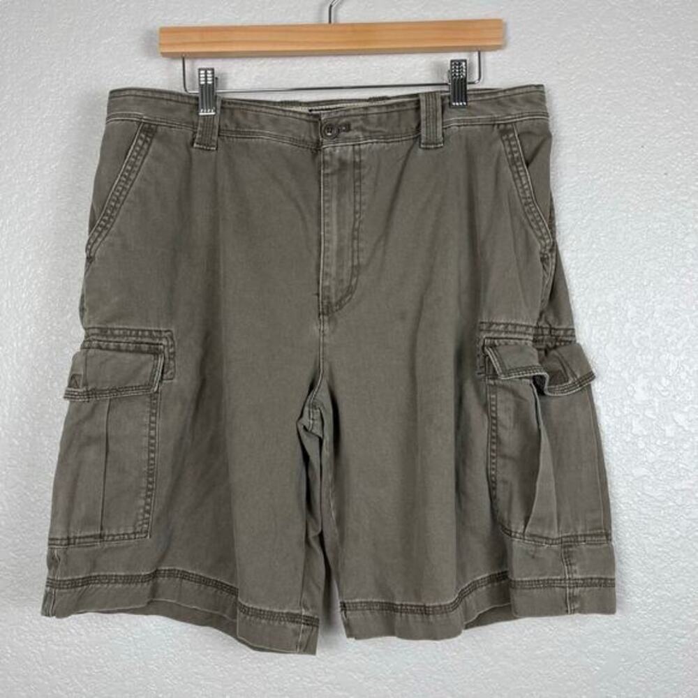 IZOD Cargo Shorts Mens 36 100% Cotton Olive Brown Y2K Skater‎ Hip Hop 90s Indie